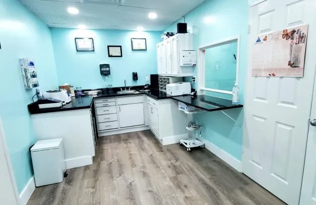 Procedure room with a countertop, sink and cabinets